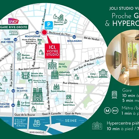 Vue Jardin - Proche Gare Et Hypercentre - Parking Rue Gratuit - Internet Fibre - Machine à Laver Appartement Rouen