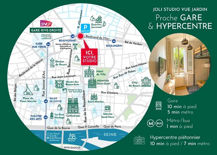 Vue Jardin - Proche Gare Et Hypercentre - Parking Rue Gratuit - Internet Fibre - Machine à Laver Appartement Rouen